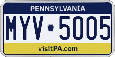 PA license plate MYV5005
