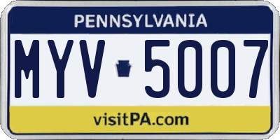 PA license plate MYV5007