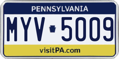 PA license plate MYV5009