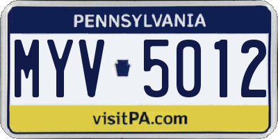 PA license plate MYV5012