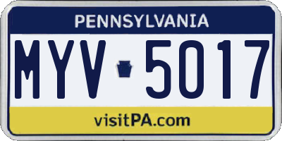 PA license plate MYV5017