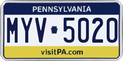 PA license plate MYV5020