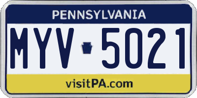 PA license plate MYV5021