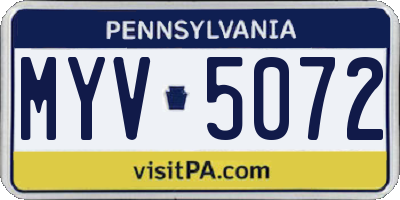 PA license plate MYV5072