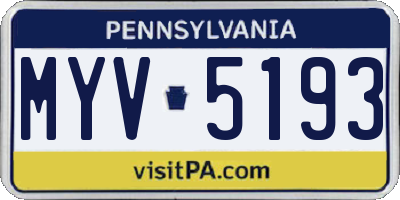 PA license plate MYV5193
