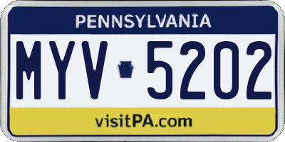 PA license plate MYV5202