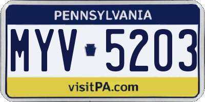 PA license plate MYV5203