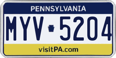 PA license plate MYV5204