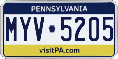 PA license plate MYV5205