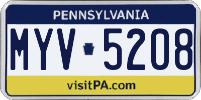 PA license plate MYV5208