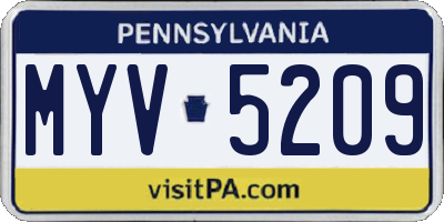 PA license plate MYV5209