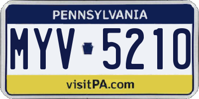 PA license plate MYV5210