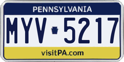 PA license plate MYV5217