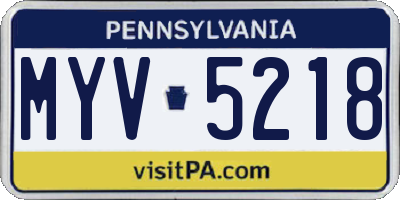 PA license plate MYV5218