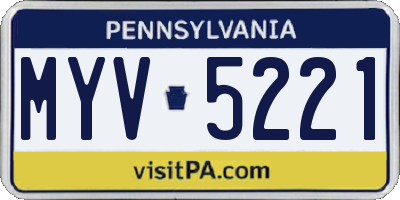 PA license plate MYV5221