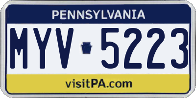 PA license plate MYV5223