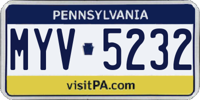 PA license plate MYV5232