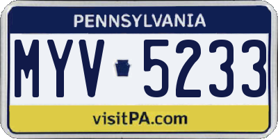 PA license plate MYV5233