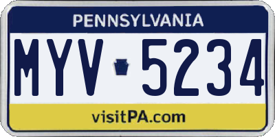PA license plate MYV5234