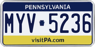 PA license plate MYV5236