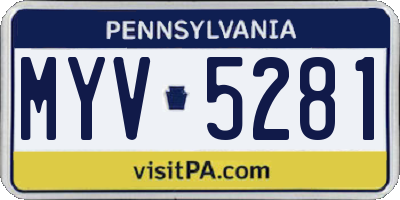 PA license plate MYV5281