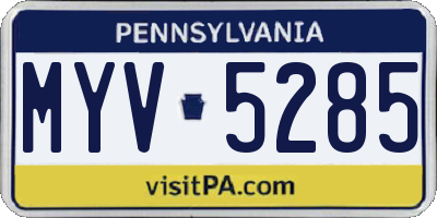 PA license plate MYV5285