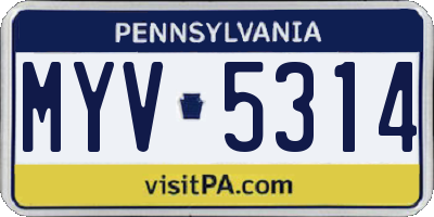 PA license plate MYV5314