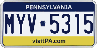 PA license plate MYV5315