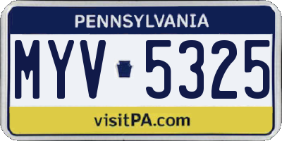 PA license plate MYV5325