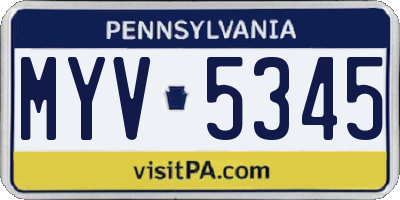 PA license plate MYV5345