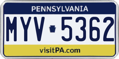 PA license plate MYV5362