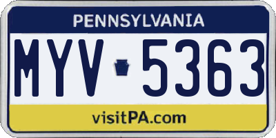 PA license plate MYV5363