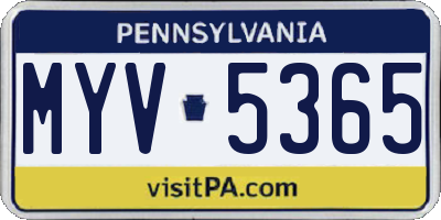 PA license plate MYV5365