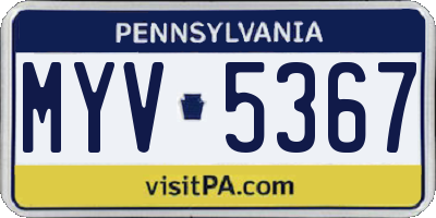 PA license plate MYV5367