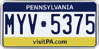 PA license plate MYV5375