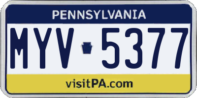 PA license plate MYV5377
