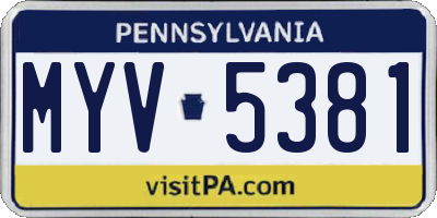 PA license plate MYV5381