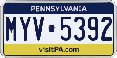 PA license plate MYV5392