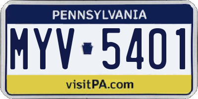 PA license plate MYV5401