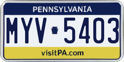 PA license plate MYV5403