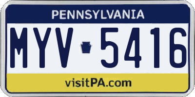 PA license plate MYV5416
