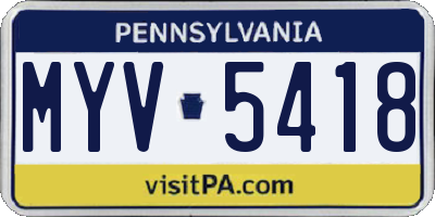 PA license plate MYV5418