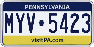 PA license plate MYV5423
