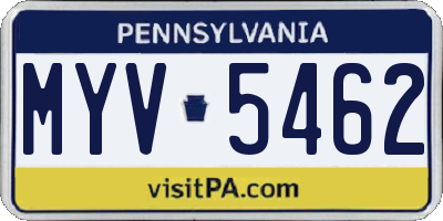 PA license plate MYV5462