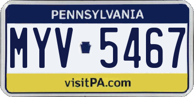 PA license plate MYV5467