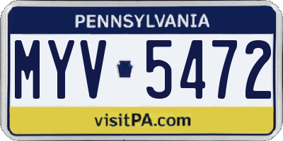 PA license plate MYV5472