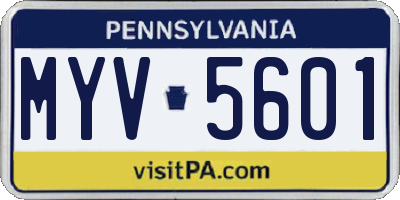 PA license plate MYV5601