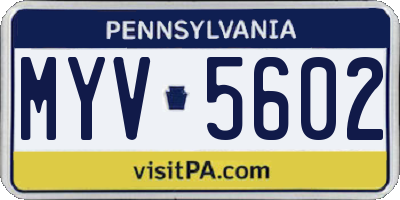 PA license plate MYV5602
