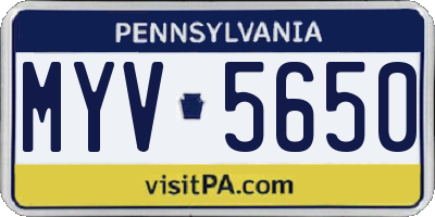 PA license plate MYV5650
