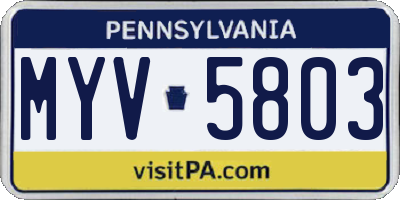 PA license plate MYV5803